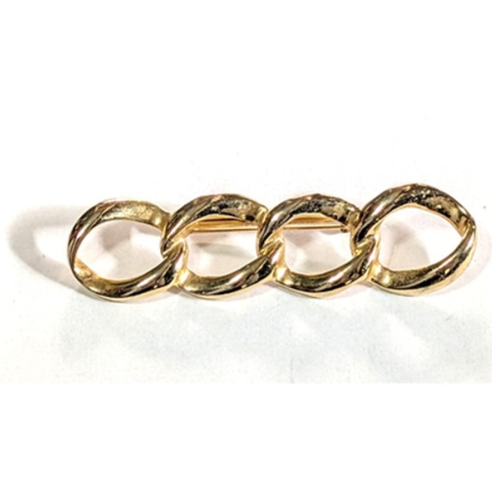Vintage‎ Bar Pin Brooch 3.25" Gold-tone, Large Geometric Intertwined Circles go2
